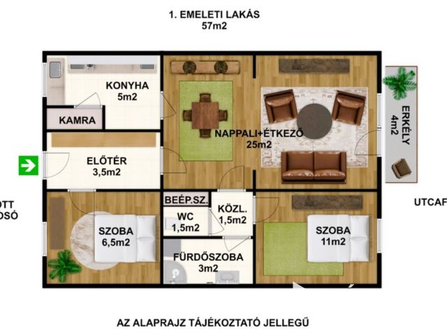 KIADÓ Belvárosi Felújított 1.emeleti, klimatizált lakás