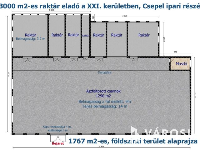 3018 m2-es raktár eladó a XXI. ker-ben, Csepel ipari részén
